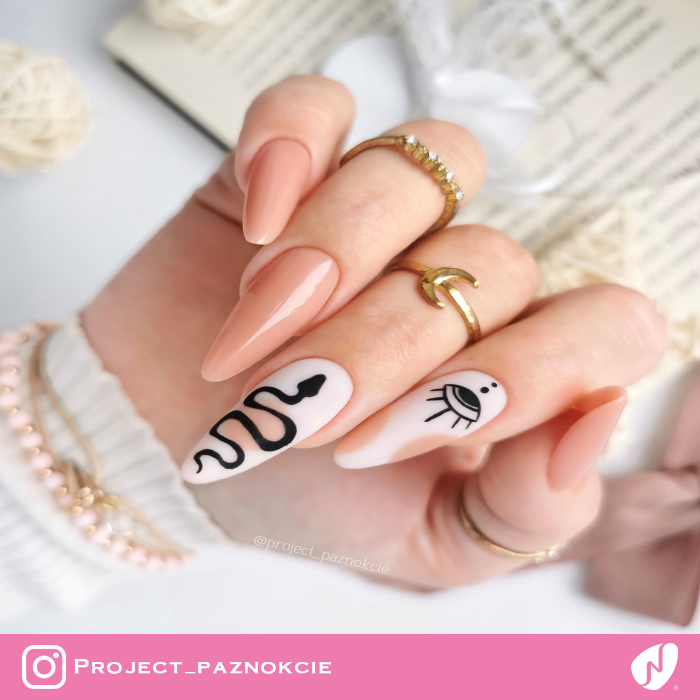 Nude Nails with Snake Design